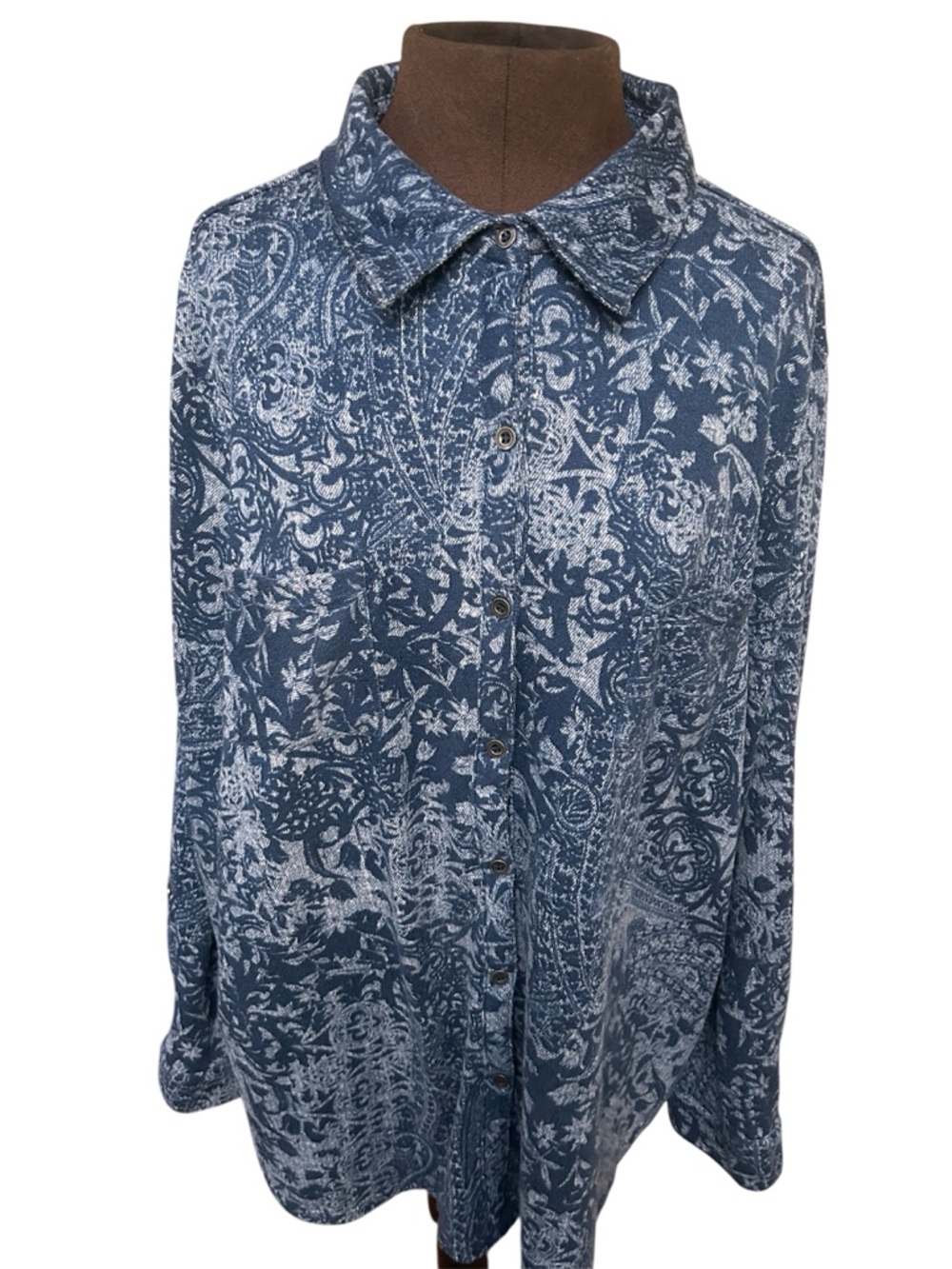 Blue Paisley Soft Cotton Casual Button-Up Shirt
